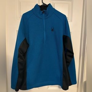 Spyder Mens Jacket XL Blue 1/4 Zip Fleece Lined Mock Neck Pullover